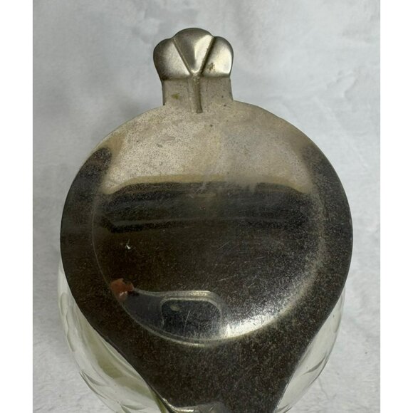 VTG Glass Syrup Pitcher With Metal Lid Etched Floral Design Marked E & JB 1916 - Picture 4 of 13